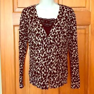 Animal print knit cardigan.